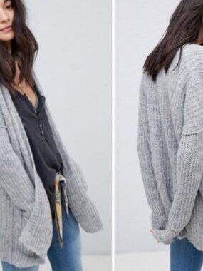 Free People Weekend Getaway Oversized Knit Cardigan Medium Gray Alpaca Softcore